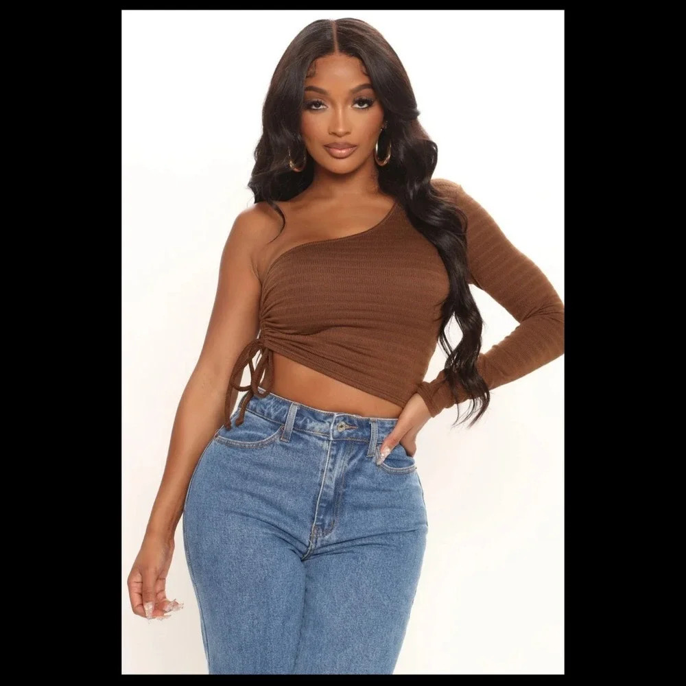 Fashion Nova Brown Isla One Shoulder Top